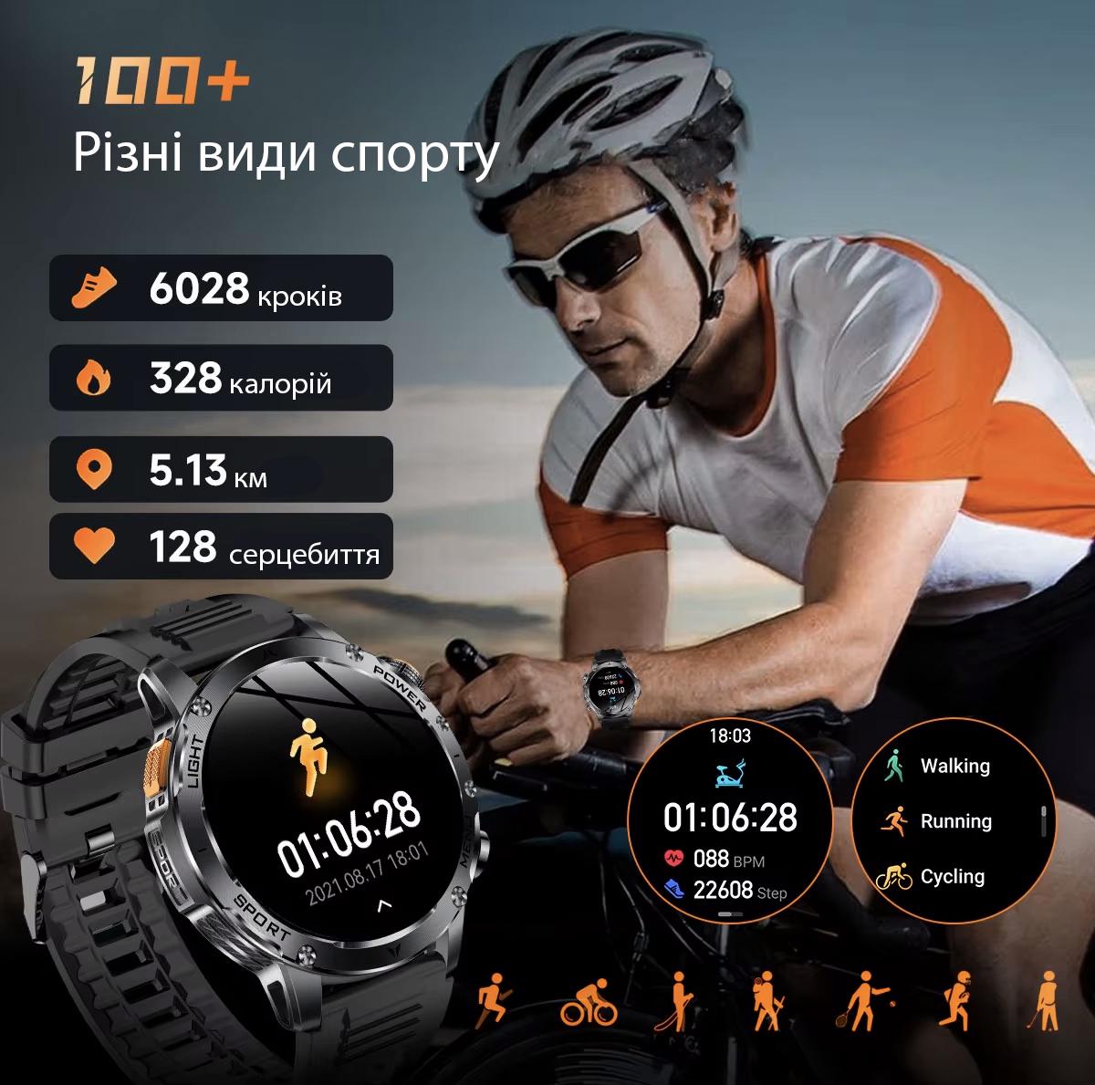 Смарт-годинник військовий Smart Power Ultra AK87 з двома ремінцями (29015269) - фото 14