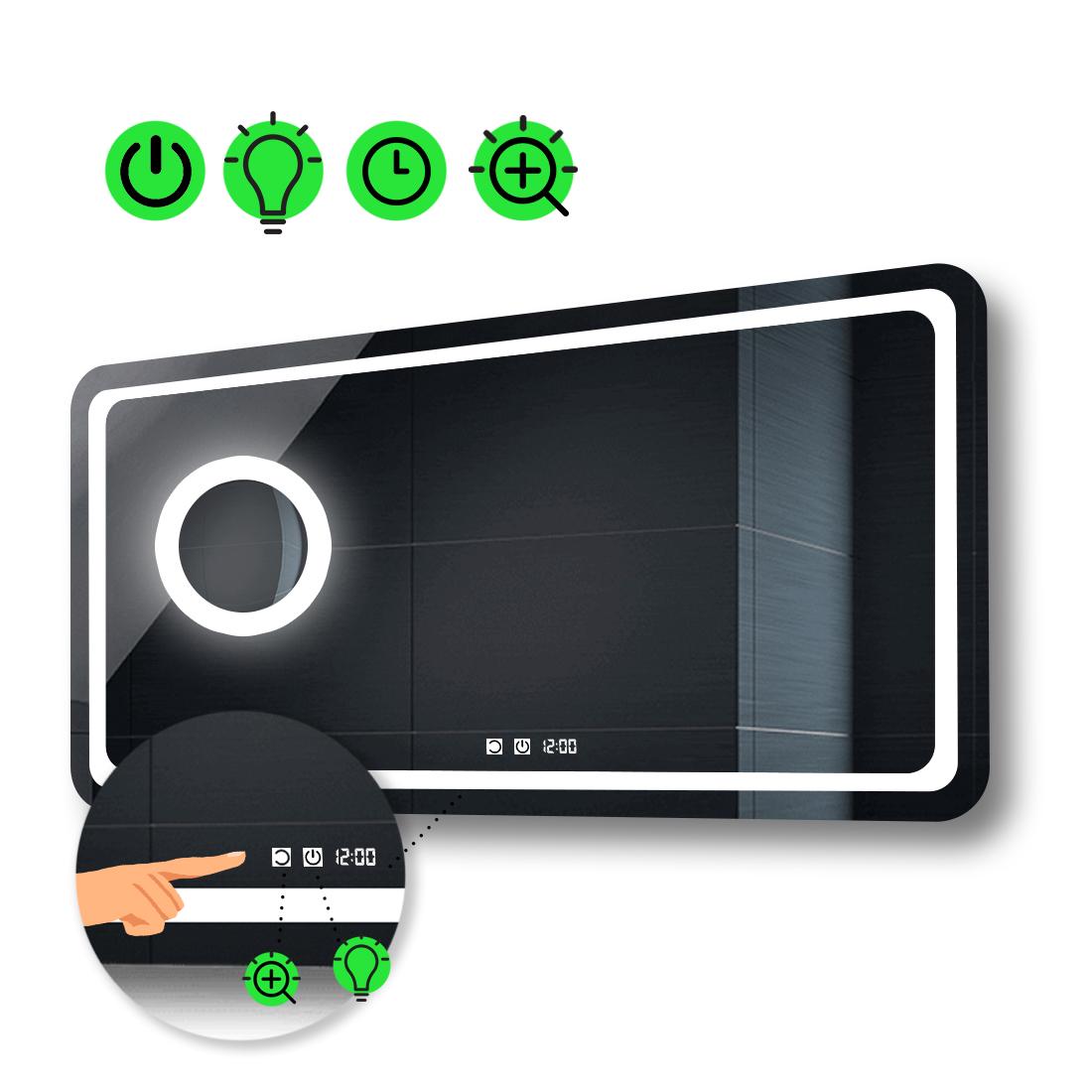 LED-зеркало 120x80 см с двумя сенсорами/часами и линзой с подсветкой Anvi (Anvig206)