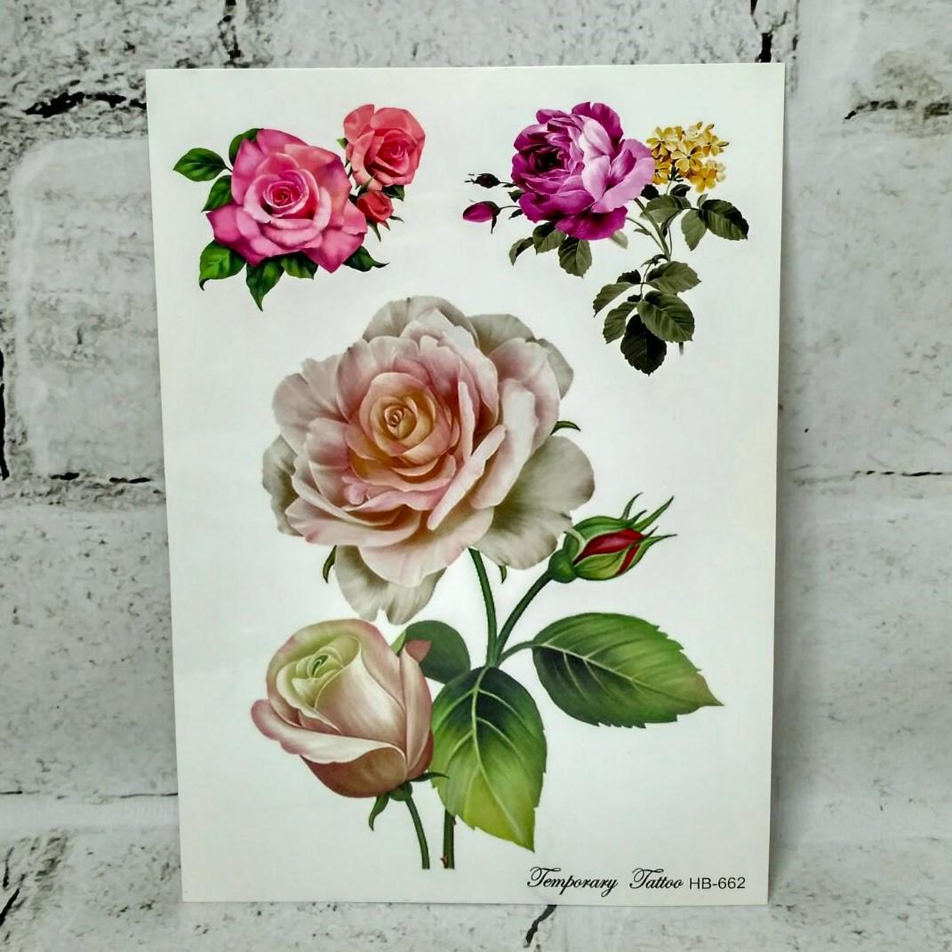 Тату временные Розы лист 15x21 см (HB-662)