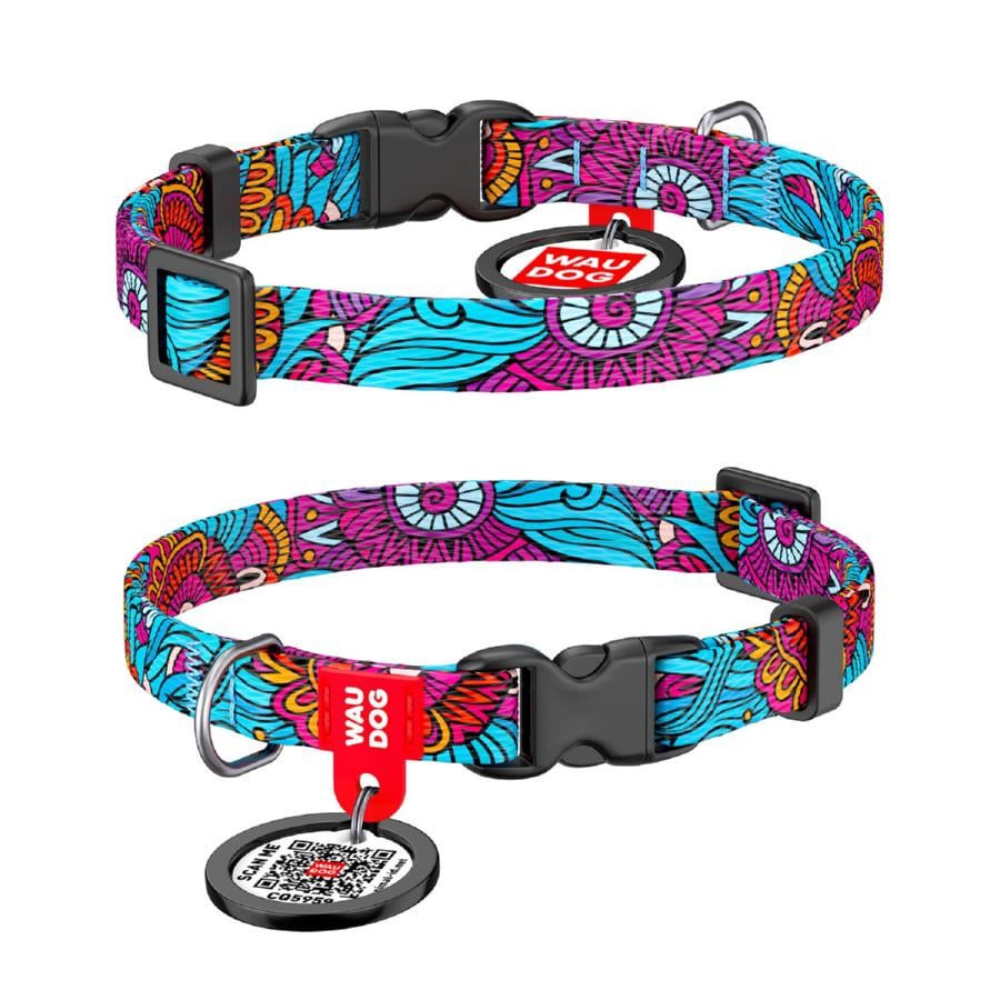 Ошейник для собак нейлоновый Waudog Nylon Лето с QR паспортом пластиковый фастекс XS 10 мм 20-30 см