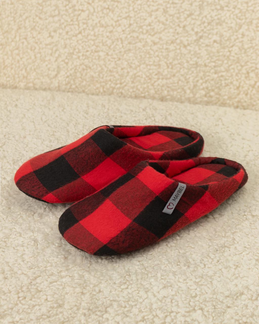 Тапочки домашние фланелевые закрытые Красная клетка (2193407288)