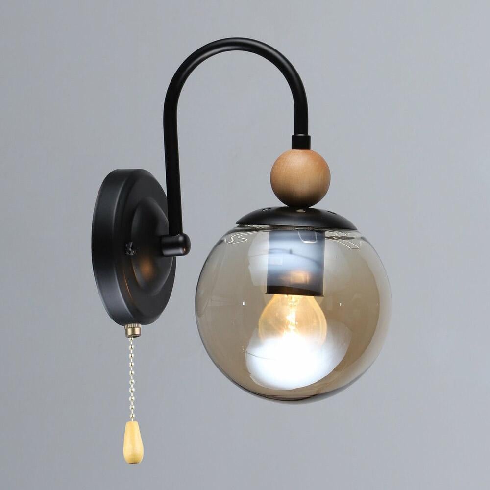 Світильник настінний Light House SRS-20285/1W BK/WOOD Чорний/Дерево