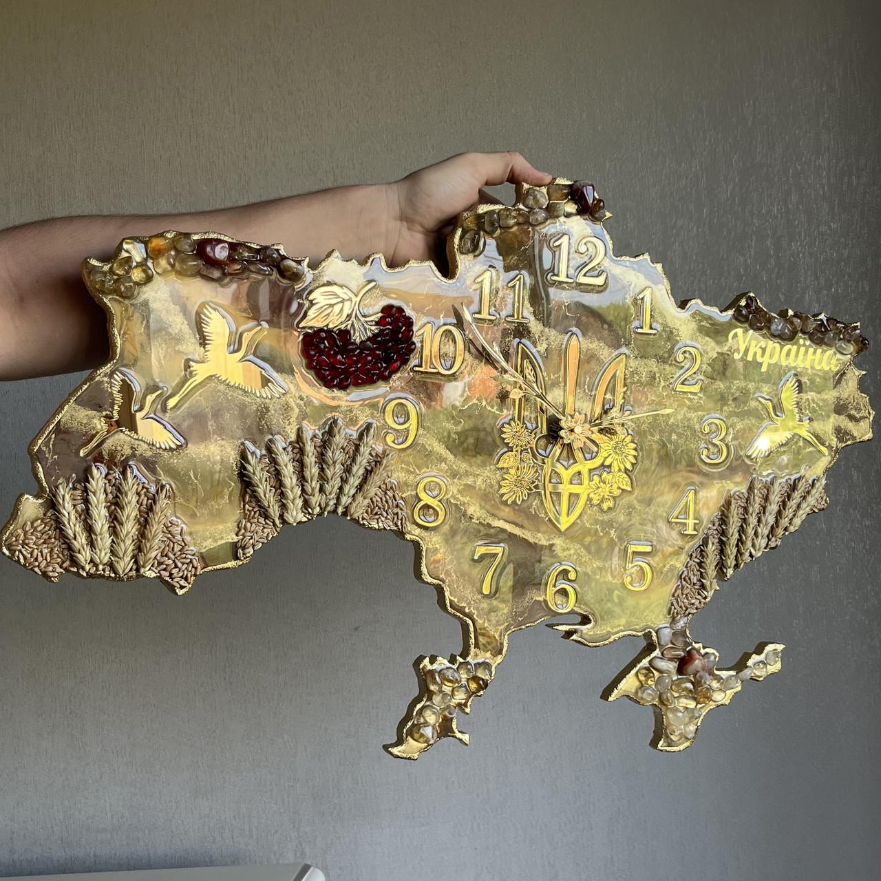 Часы настенные из эпоксидной смолы Карта Украины 110х71 см