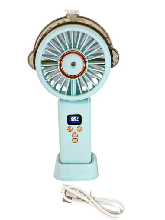 Вентилятор на акумуляторі з розпиленням води 20 см Блакитний