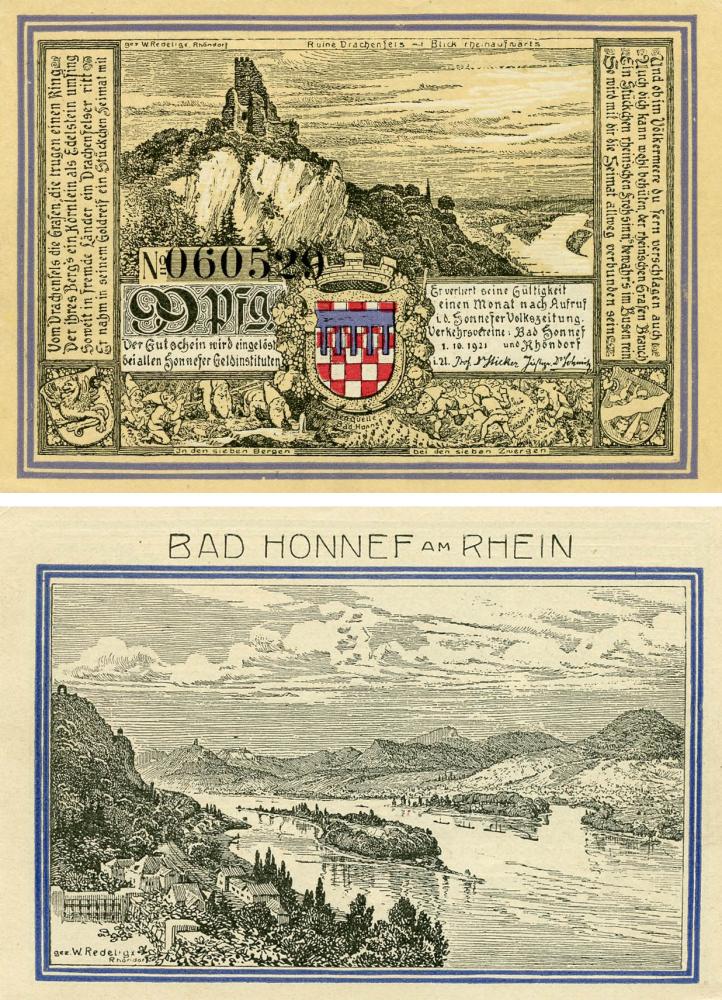 Коллекционная банкнота Германия Нотгельд 99 пфеннигов 1921 F-VF Бад-Хоннеф Разновидность 3 (Б18850)