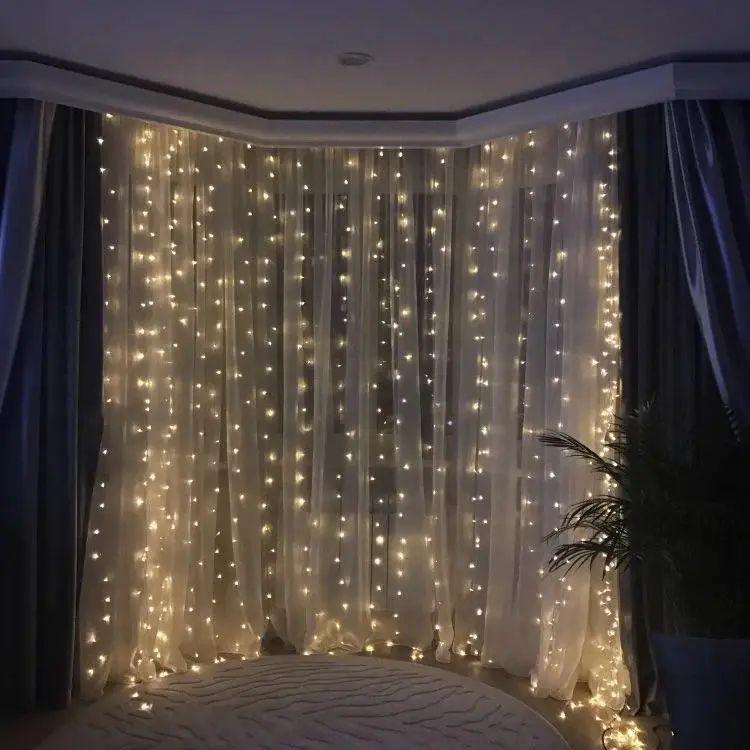 Гірлянда водоспад 320L 3х3 м 10 ниток по 32 лампочки від мережі з заглушкою з тепло-білим світінням (opt-20450) - фото 2