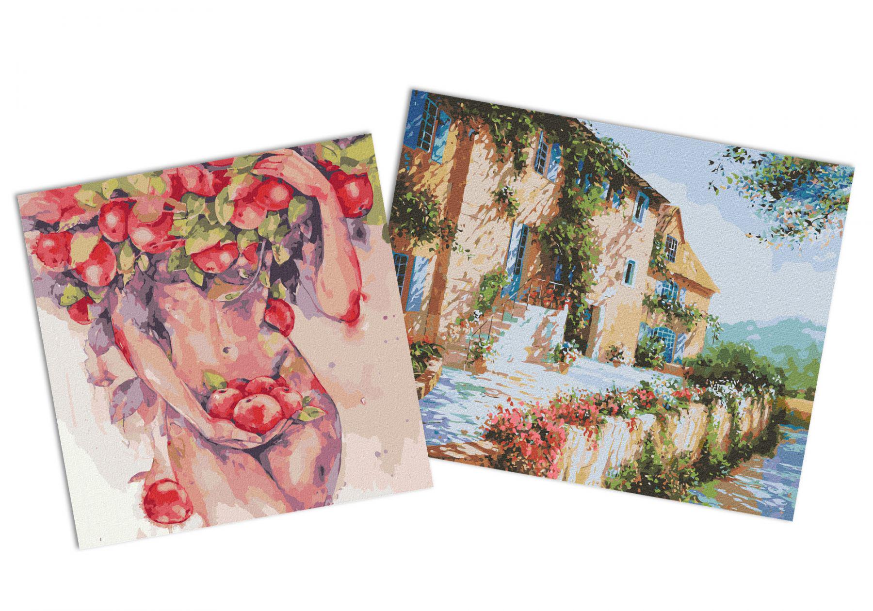 Набор картин по номерам Идейка 2в1 На солнечной стороне улицы 40x50 см KHO2298 и Яблучный соблазн 40x40 см KHO4989 (CKHO9898)