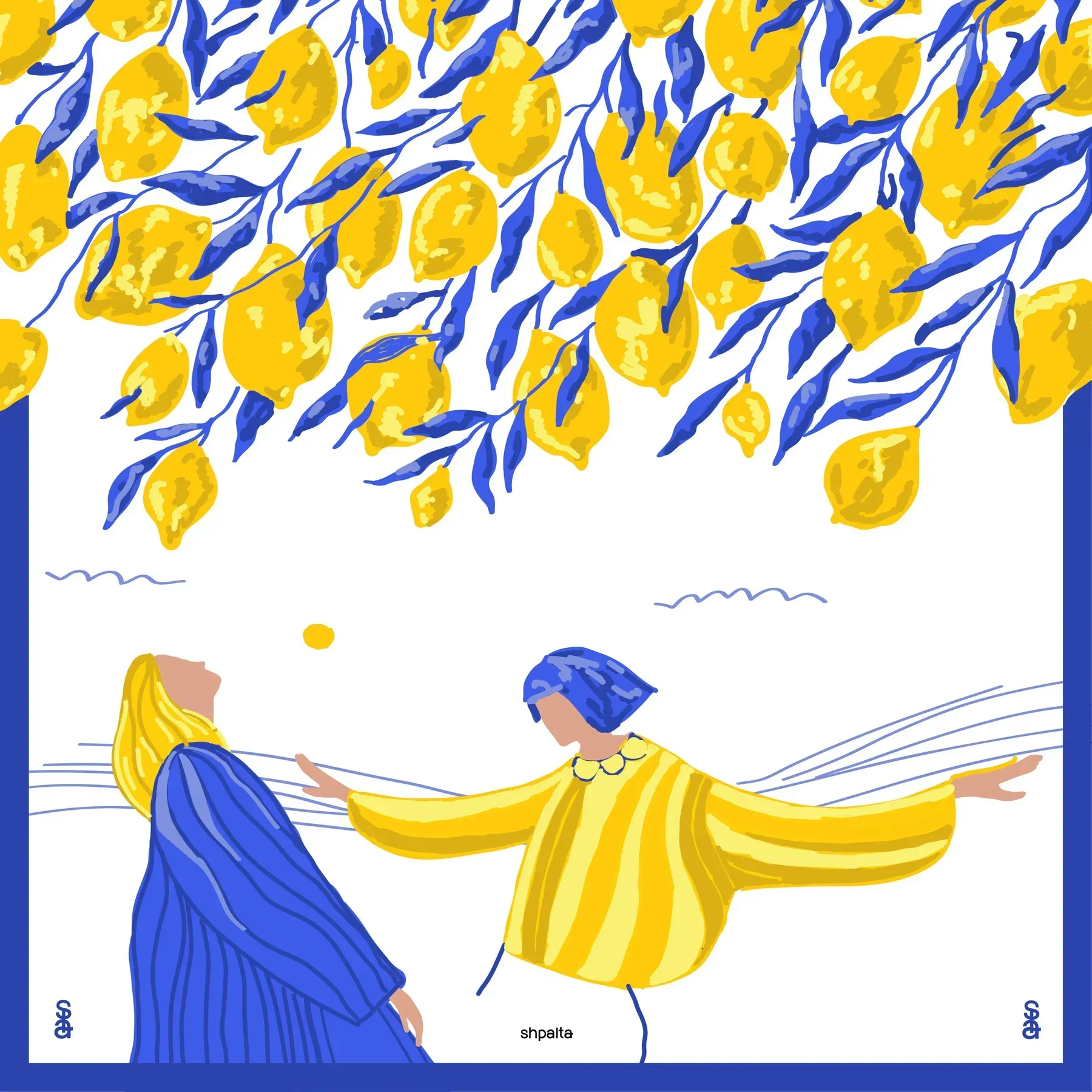 Платок Лимоны шелковый односторонняя печать 55х55 см Разноцветный (27581312)