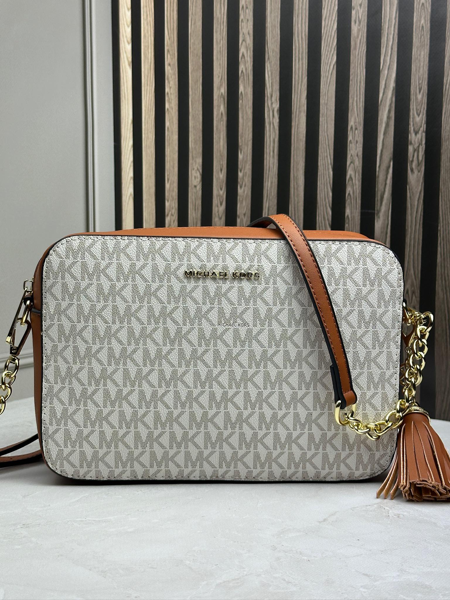 Сумка женская через плечо Michael Kors Jet Set Crossbody Молочный/коричневый