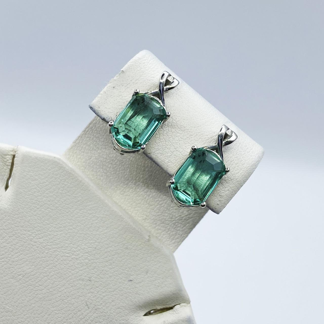 Серьги серебряные с кварцем 4,11 г Зеленый (2240384956)