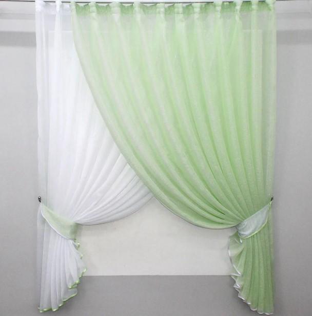 Шторки кухонные шифон/батист 330х170 см Белый/Салатовый (101к)
