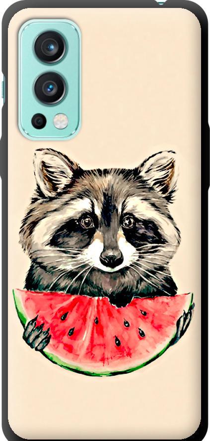 Чехол на OnePlus Nord 2 Енотик с арбузом (4605b-2468-42517)