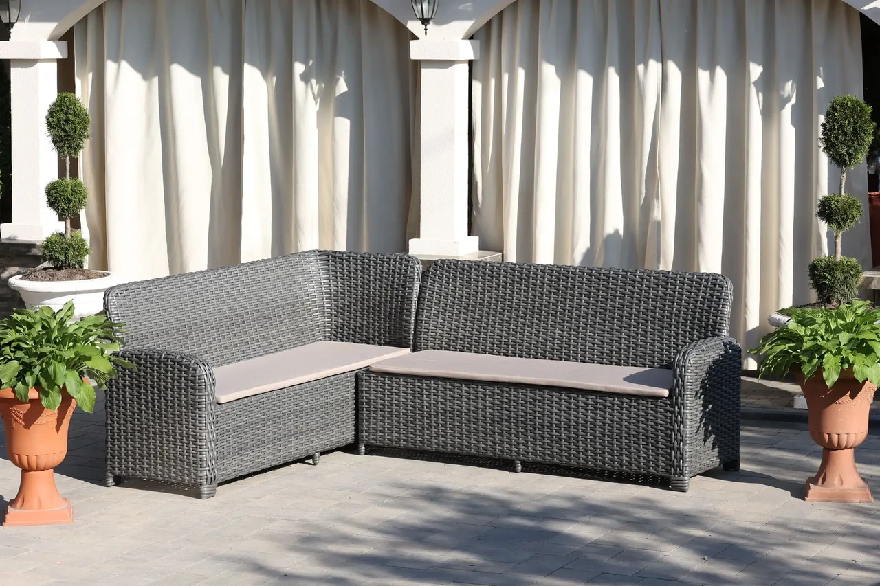 Комплект садових меблів Майя на металевому каркасі зі штучного ротанга стіл/диван/крісла Сірий (CNT00008550)