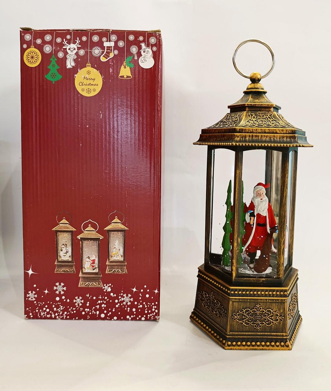 Светильник новогодний фонарик Санта Клаус возле елки 28 см