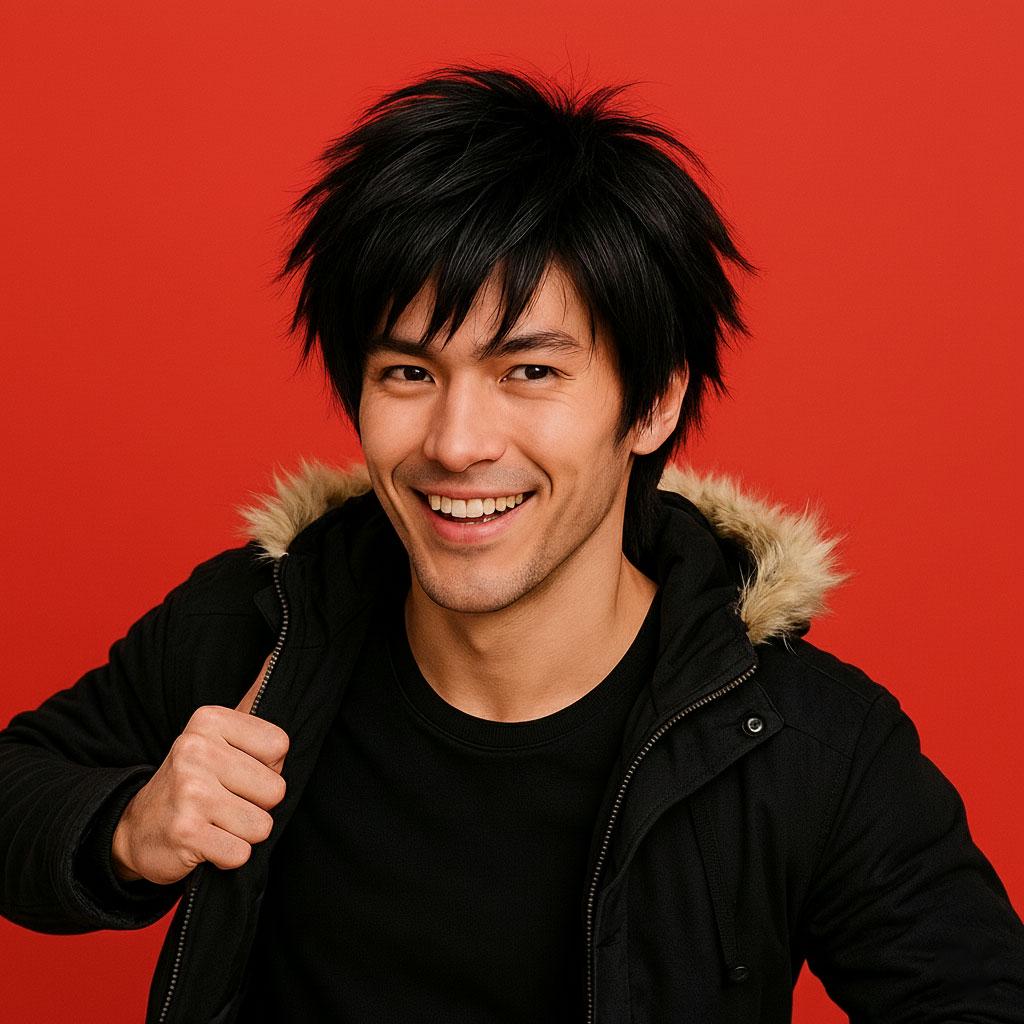 Перука для косплей Shinpachi Shimura із манги Gintama Чорний (K000800)