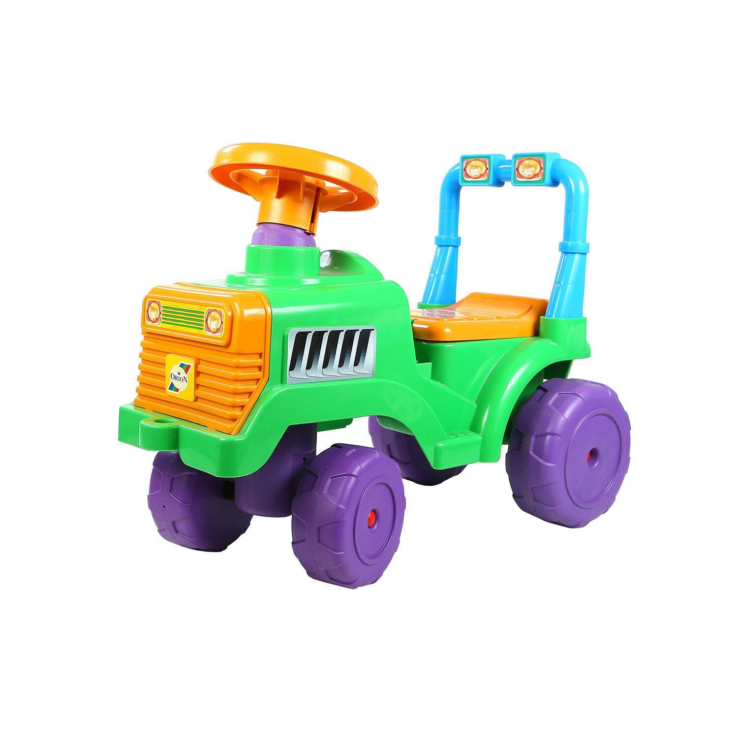 Машинка-толокар ORION Беби Трактор руль со звуковым сигналом/багажник/спинка-ручка Green/Orange (80344)