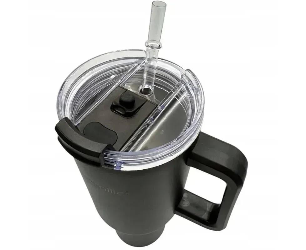 Термокухоль з ручкою та трубочкою Kamille KM-2172 з нержавіючої сталі 1200 мл Чорний (150-84-2172) - фото 2 Термокухоль з ручкою та трубочкою Kamille KM-2172 з нержавіючої сталі 1200 мл Чорний (150-84-2172) - фото 2