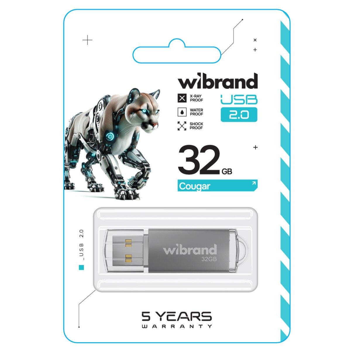 Флеш-пам'ять USB пластиковий брелок Flash Wibrand WI2.0/CU32P1S USB 2.0 Cougar 32 Gb Silver (602131) - фото 2