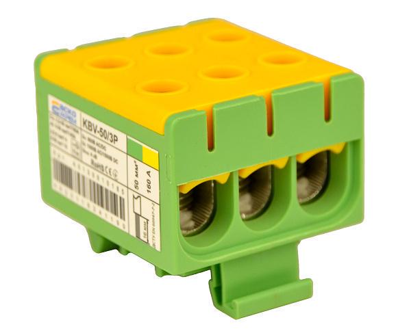 Клема ввідна силова АСКО KBV 2,5-50 мм.кв 160А 3-3 800V AC Жовто-зелена (A0130010185)