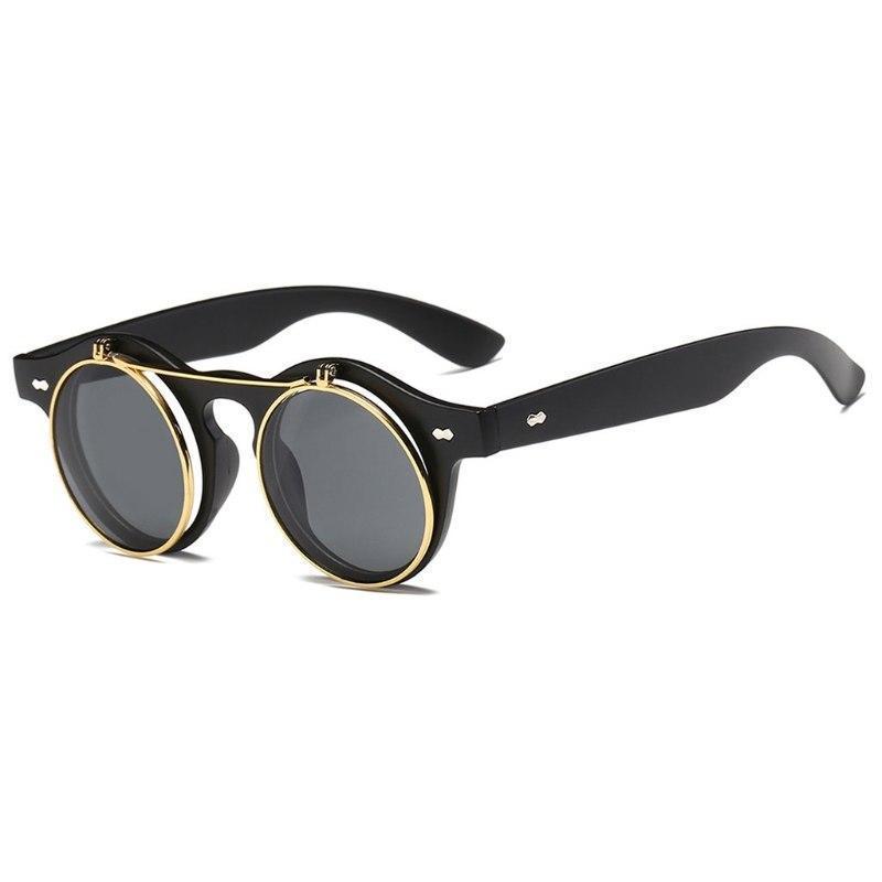 Очки солнцезащитные имиджевые круглые панк двойной флип Черный матовый
