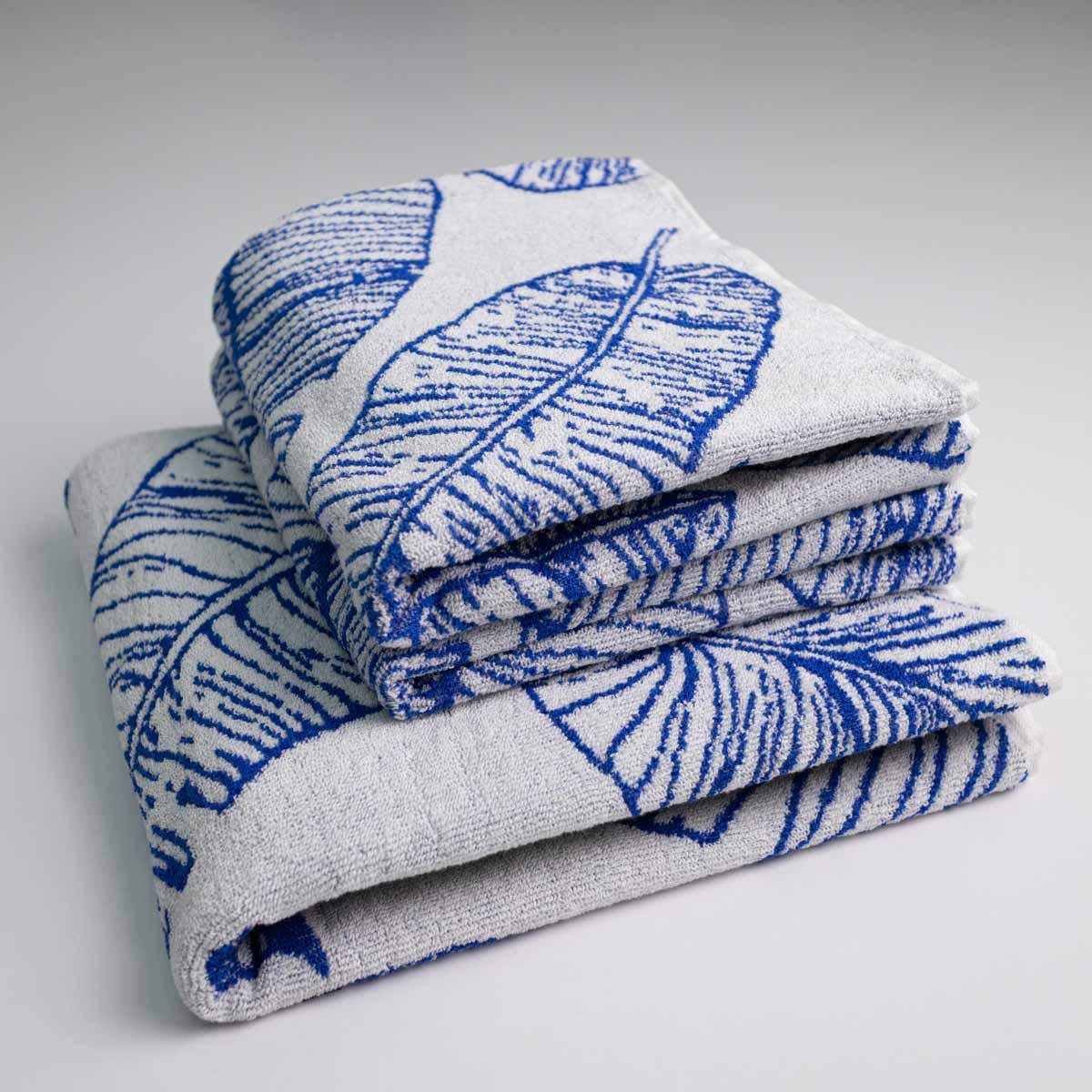 Набор махровых полотенец GM Textile с рисунком перо 50х90/50х90/70х140 см 400 г/м2 3 шт. Синий (rmf400-k2-blue)