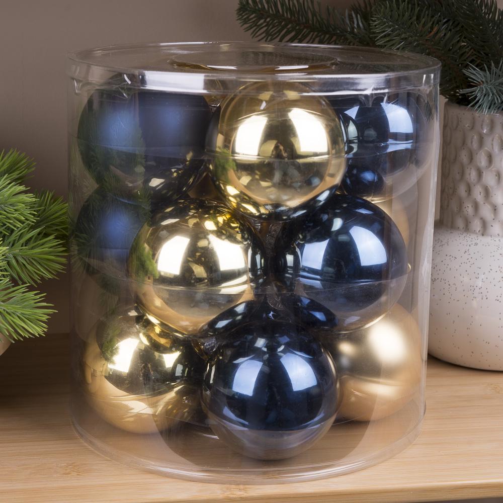 Шары новогодние из стекла 8 см 15 шт. Синий/Золотой (4271-36)