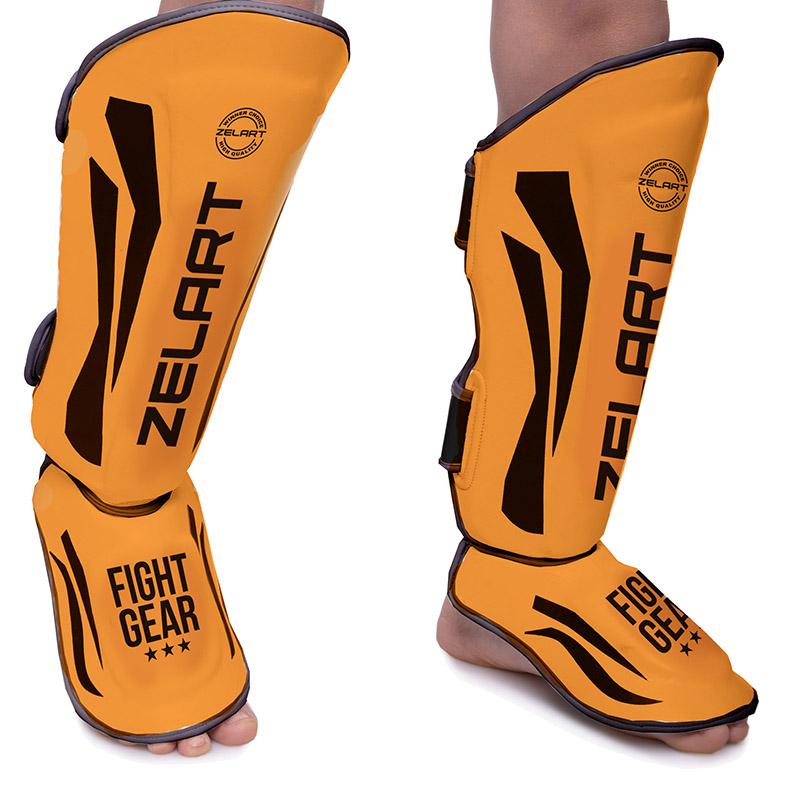 Защита голени и стопы Zelart Challenger BO-7042 для единоборств M Черный/Оранжевый (37429028)