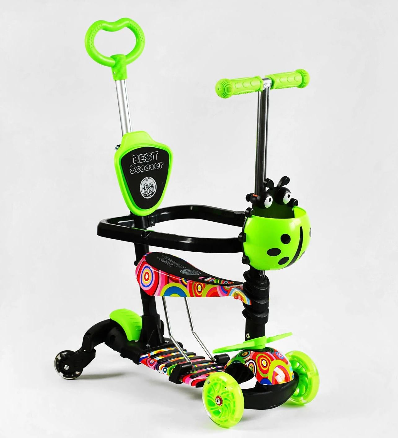 Самокат Best Scooter 5в1 захисний бампер PU колеса зі світлом Green/Black (141590)