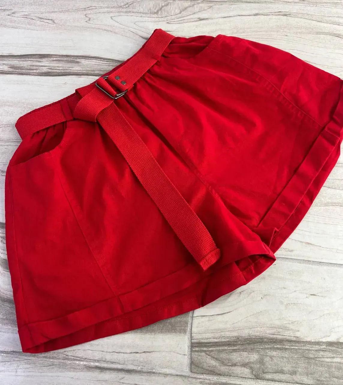 Шорти жіночі коттон A-N 5701 пояс резинка з ременем короткі підворот L Червоний (2113) - фото 8