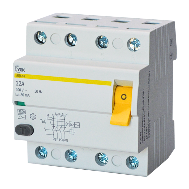Устройство защитного отключения УЕК ВД1-63 4P 32A 30мА тип АС (MDV10-4-032-030-U)