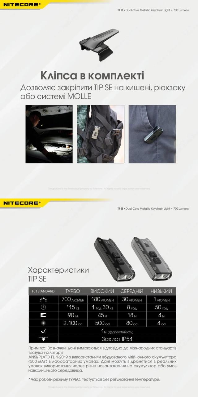 Фонарь наключительный Nitecore TIP SE USB Type-C Черный (010314) - фото 10