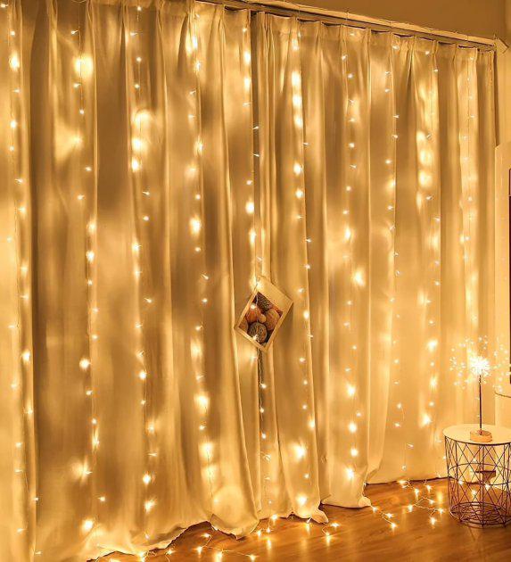 Гирлянда штора роса с пультом от USB 2x2 м Теплый белый