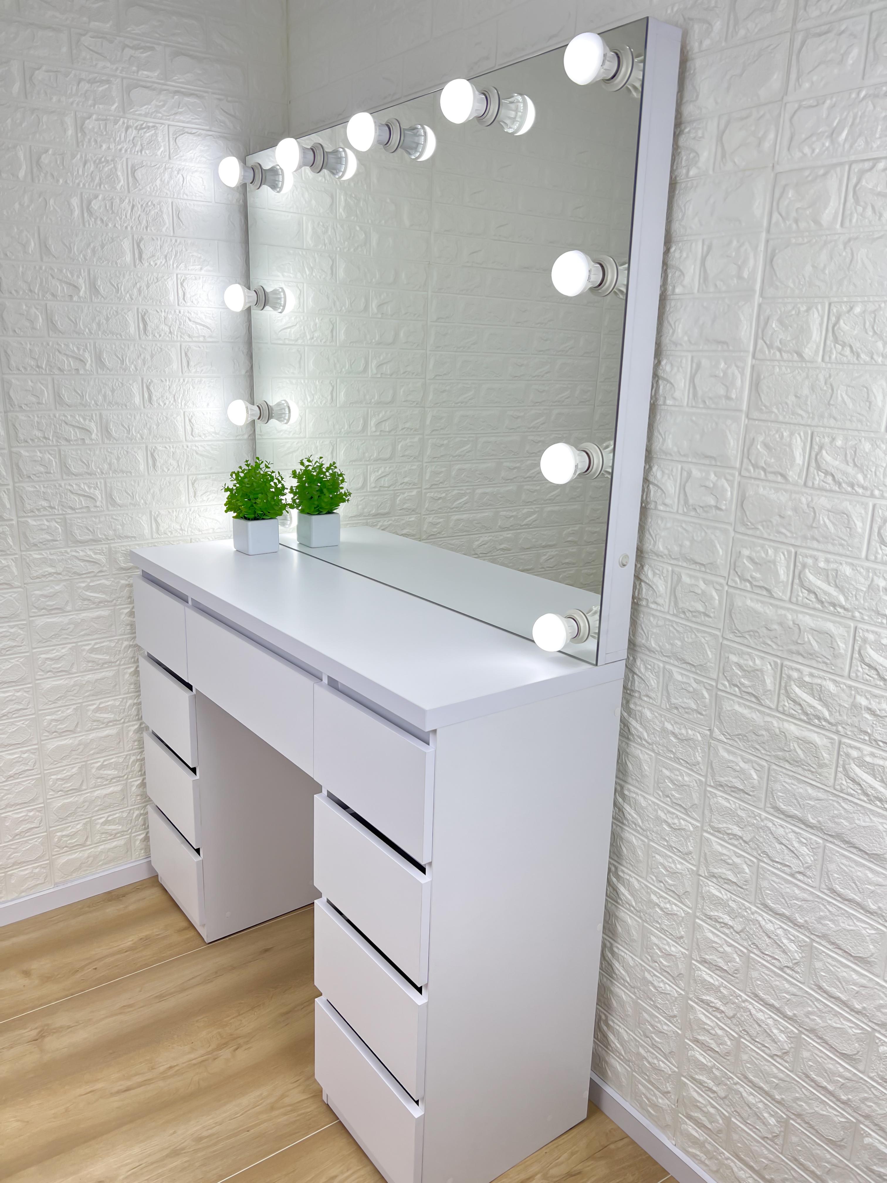 Туалетний столик ST9PB з лампочками 1200x500x1800 мм Білий