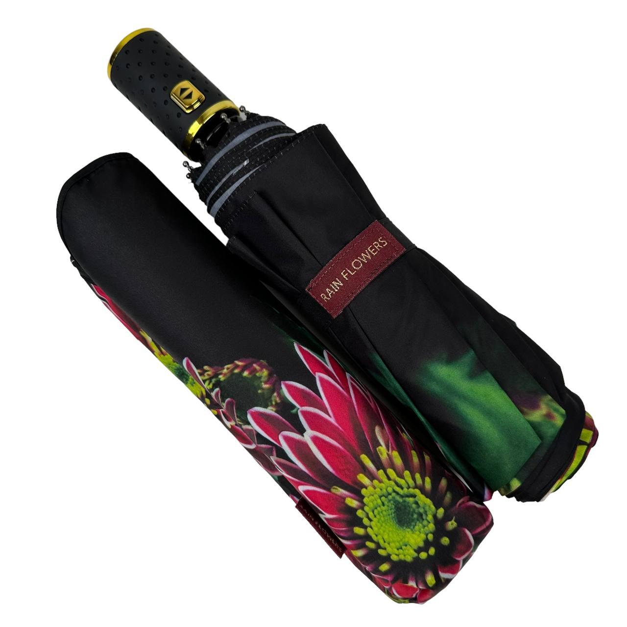 Зонт женский автомат Rain Flower в подарочной упаковке с платком Черный с розовыми цветами (01020-5) - фото 6