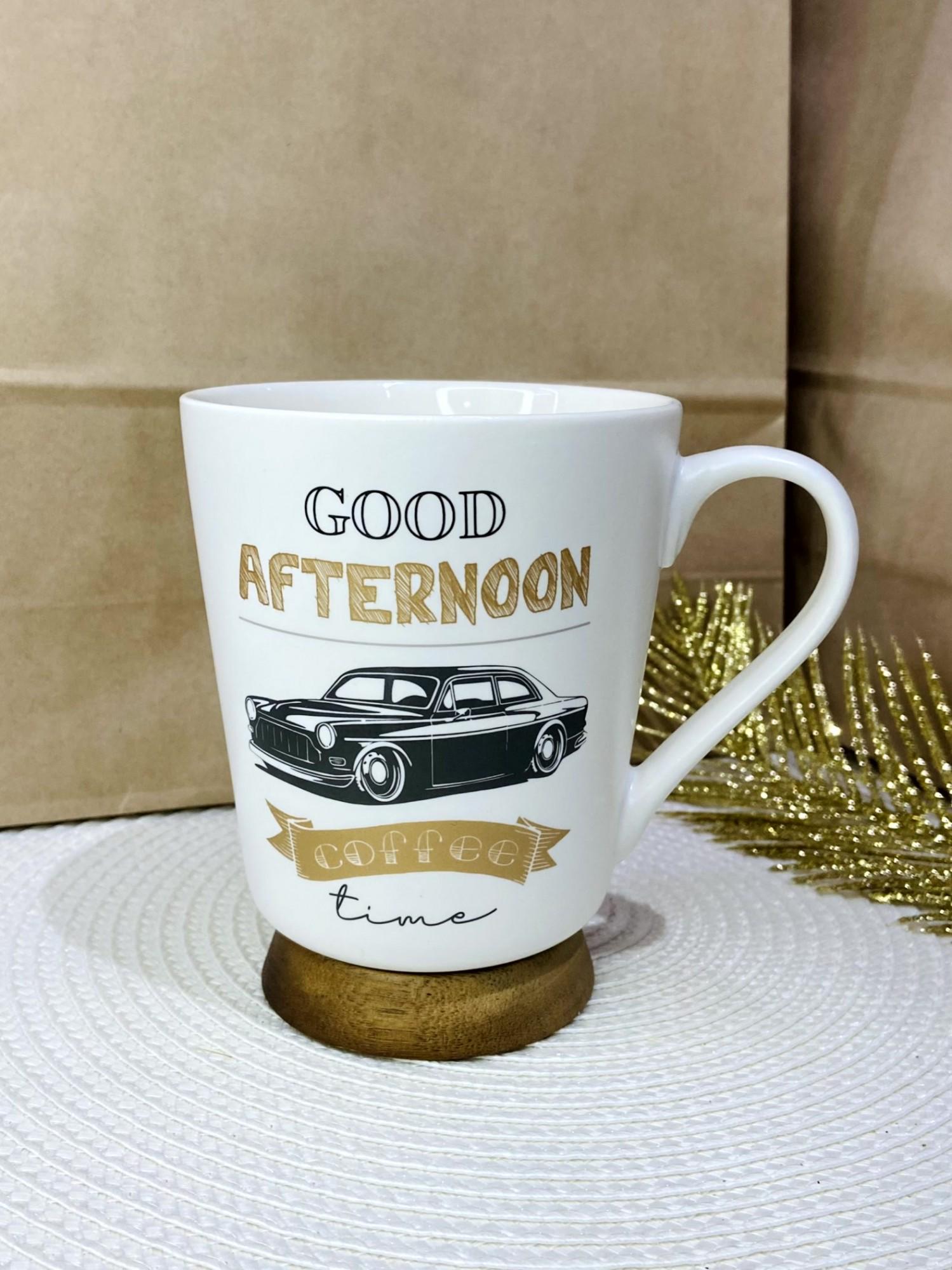 Чашка керамическая Авто на деревянной подставке 440 мл Белый - фото 1 Чашка керамическая Авто на деревянной подставке 440 мл Белый - фото 1