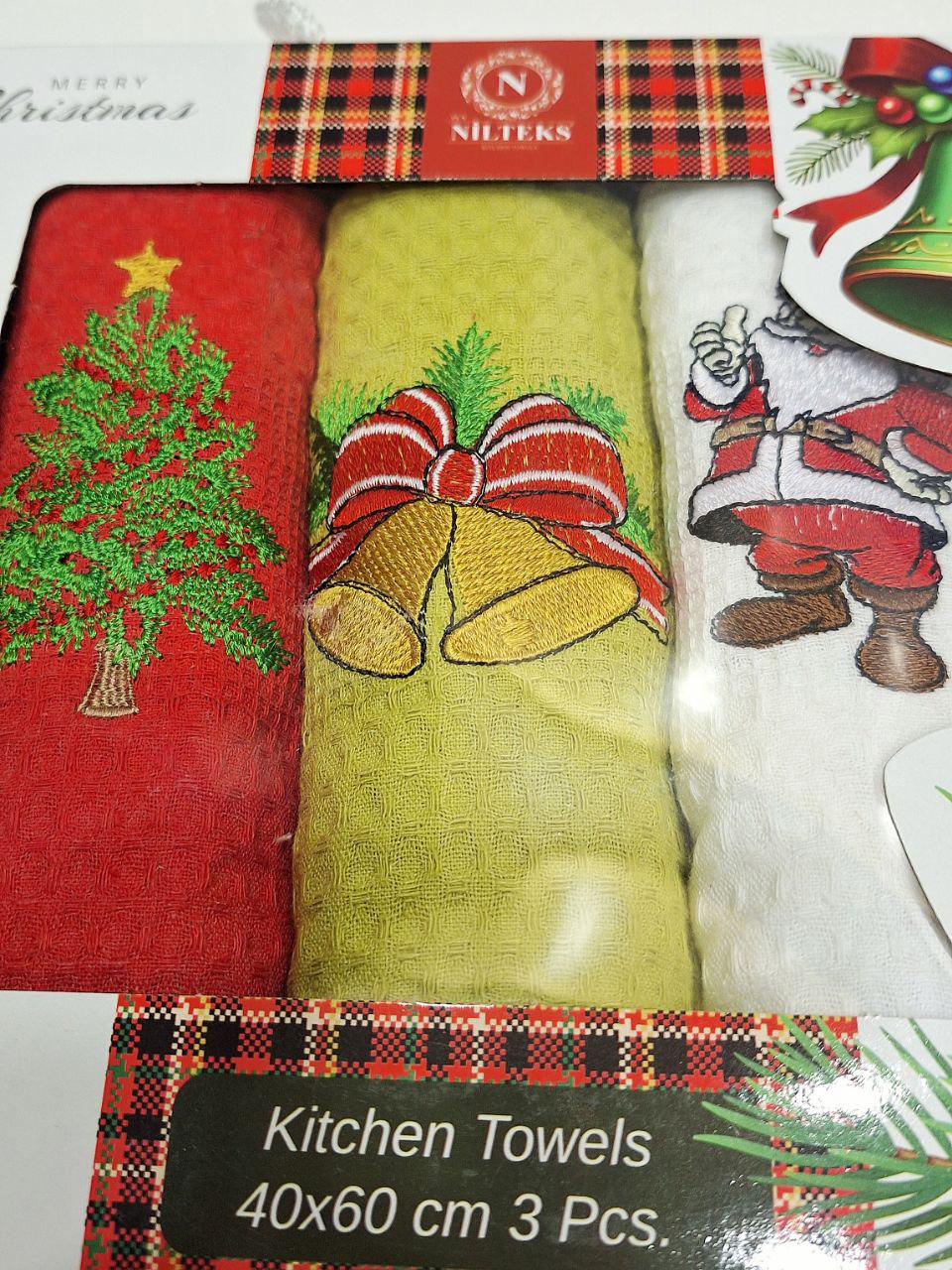 Набір кухонних рушників Merry Christmas вафельні 3 шт. 40х60 см (716) - фото 4 Набір кухонних рушників Merry Christmas вафельні 3 шт. 40х60 см (716) - фото 4