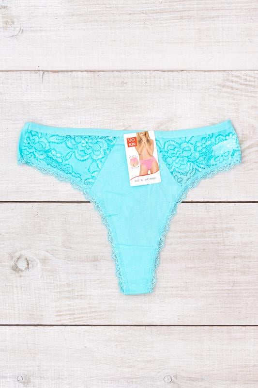 Труси жіночі танго однотонні з мереживом Носи Своє XL М'ятний (11477)