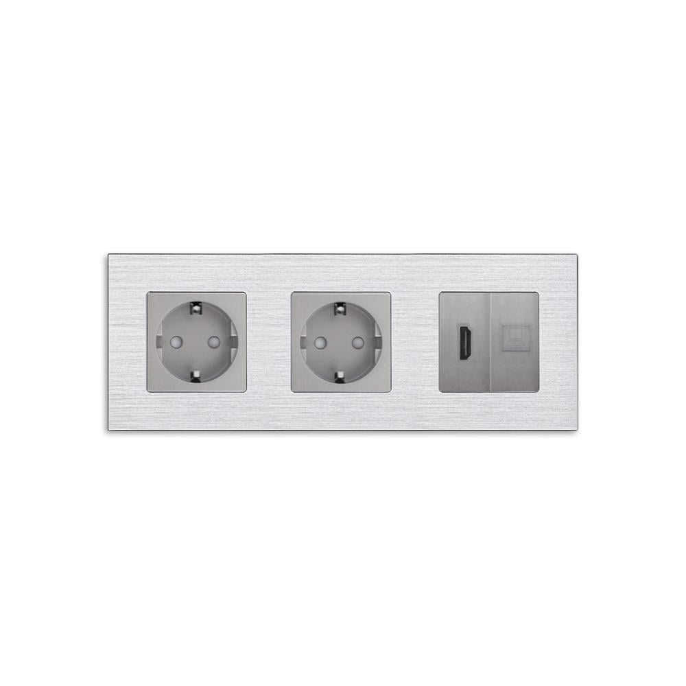 Розетка настенная WALLPAD с HDMI/интернет RJ-45 алюминиевая рамка Серый (WP-M3FHDMICAT6-GY)