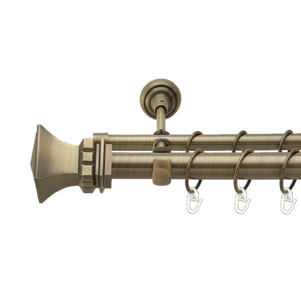 Карниз металлический Orvit Эмпория двухрядный открытый/гладкая труба/кольцо металлическое Антик 25/16 мм 240 см (4290718)