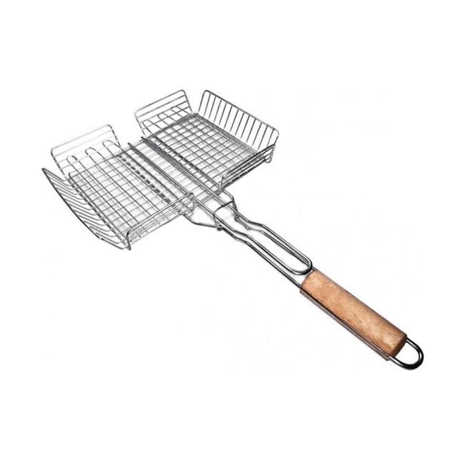 Решетка для гриля из нержавеющей стали глубокая усиленная для жарки мяса и овощей 42х32 см