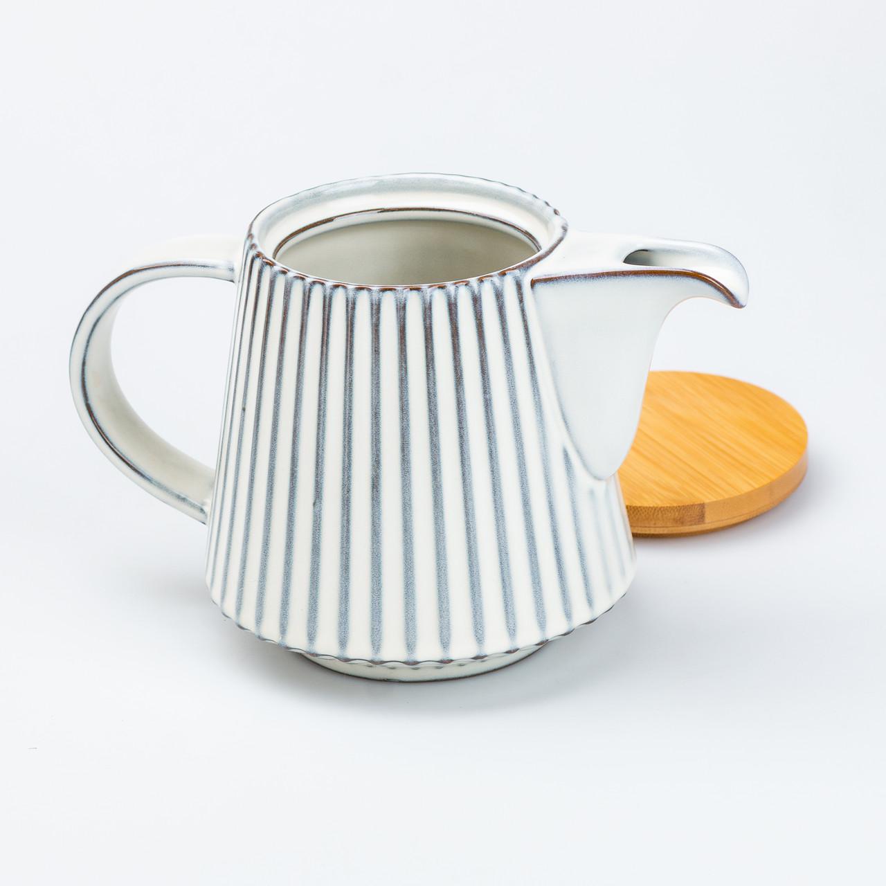 Чайник заварювальний керамічний з бамбуковою кришкою 850 мл Білий (4443)