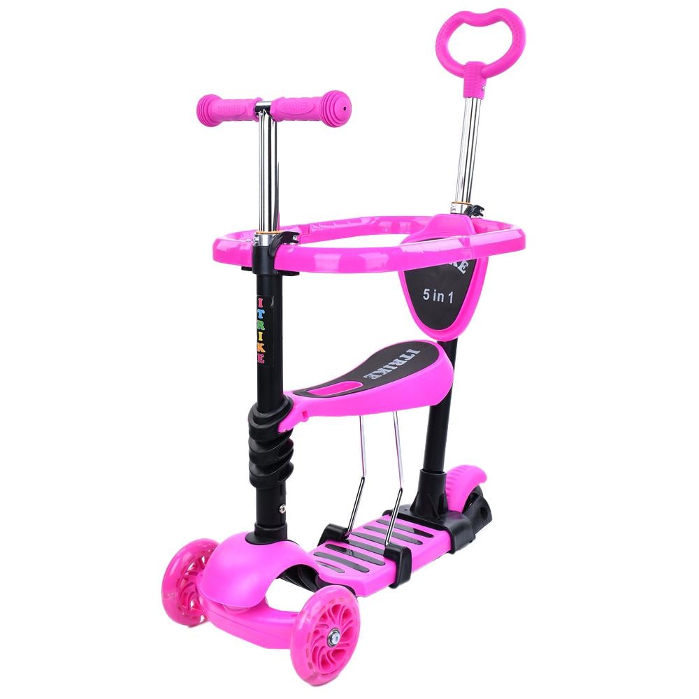 Самокат детский iTrike от 1 года трехколесный со светящимися колесами унисекс с сидением Розовый (DS-171-S-135)