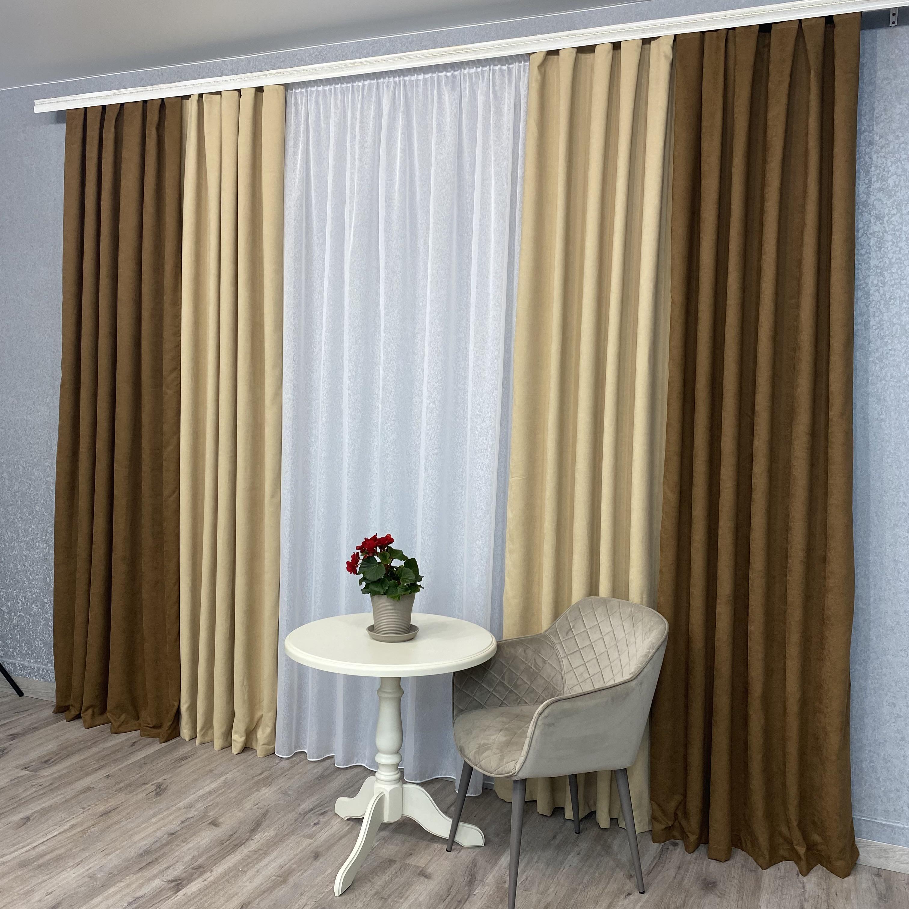 Шторы микровелюр TG Home Дуэт №450 1,50х2,70 м Коричневый/Бежевый (450-216/195) - фото 5