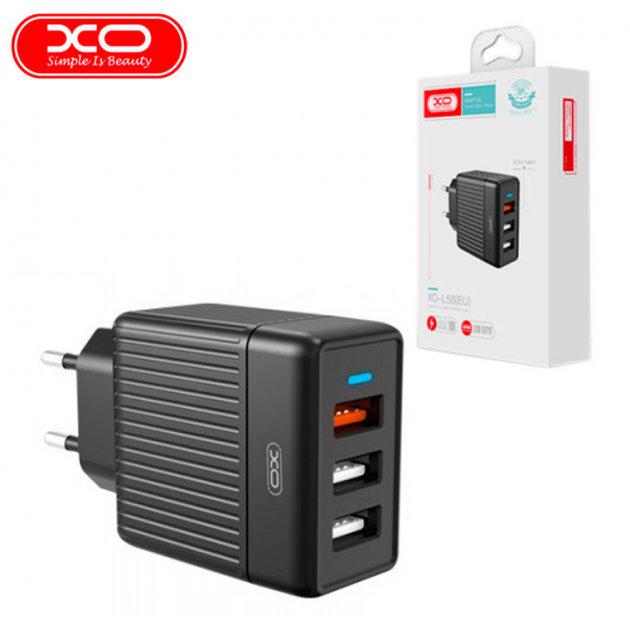 Сетевое зарядное устройство XO L58 3USB/QC 3.0 18W Black