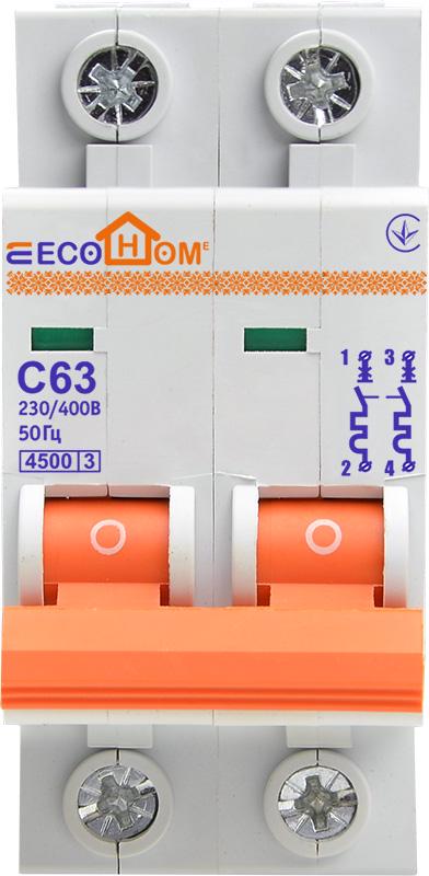 Автоматичний вимикач АСКО-Укрем ECO 2P 63A 4,5кА C (ECO010020009) - фото 1