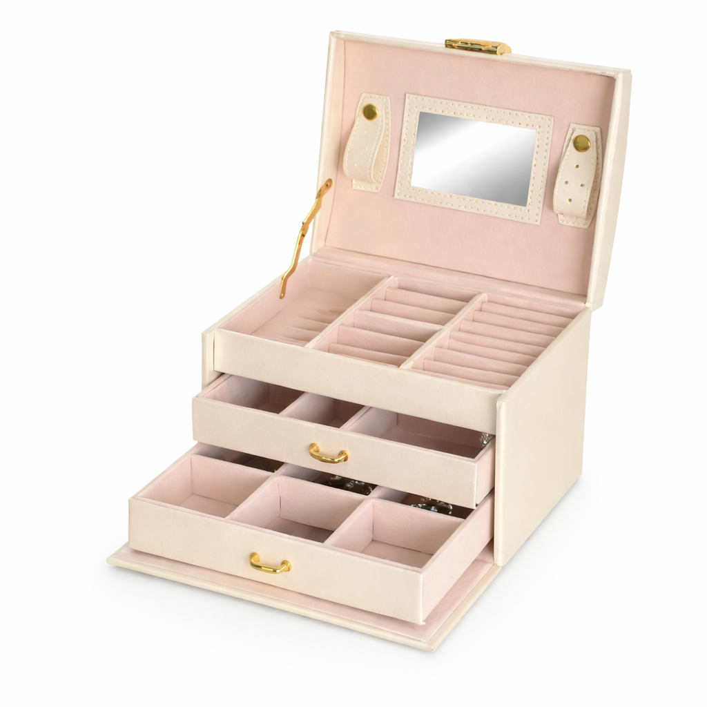 Ящик для украшений BEAUTYLUSHH с зеркалом и ключом Бежевый (2710121377)