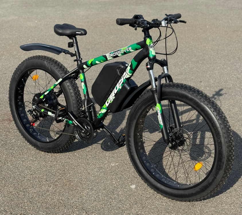 Велосипед с Е-комплектом 26х4.0" Crossover green 2025 48 В 750Вт MXUS 24 Ah/до 85 км запас хода дисплей LSD-10+Pas-асистент