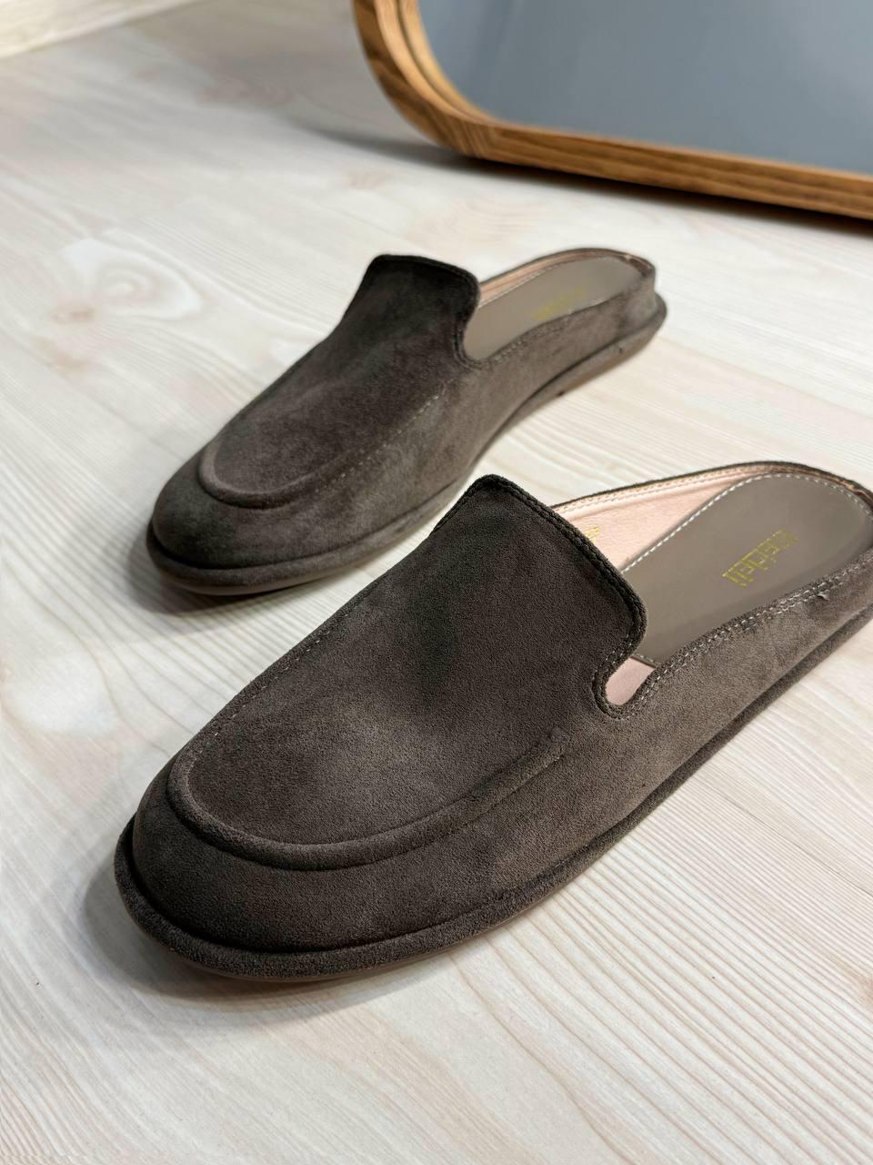 Мюлі жіночі Meideli 2115-2 лофери з відкритою п'яткою замшеві шльопанці р. 40 Темно-бежевий (6509)