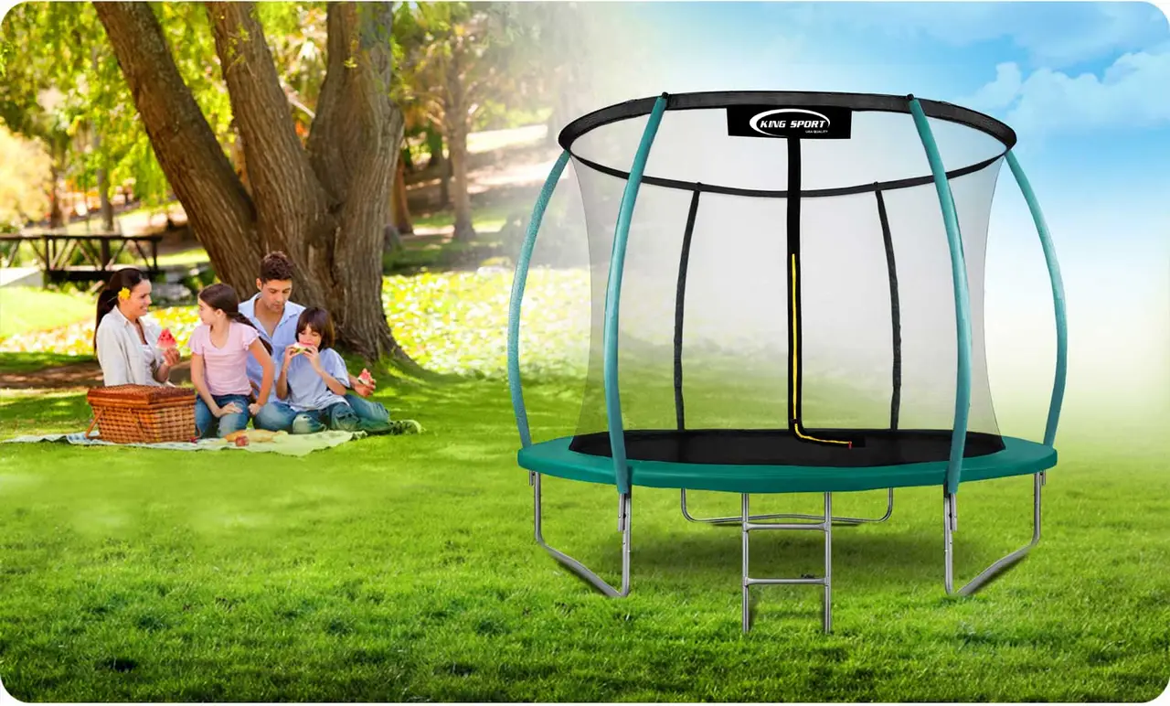 Батут дитячий King Sport PRO з внутрішньою захисною сіткою та драбиною 312 см до 150 кг (KI-A312CMGR) - фото 3 Батут дитячий King Sport PRO з внутрішньою захисною сіткою та драбиною 312 см до 150 кг (KI-A312CMGR) - фото 3