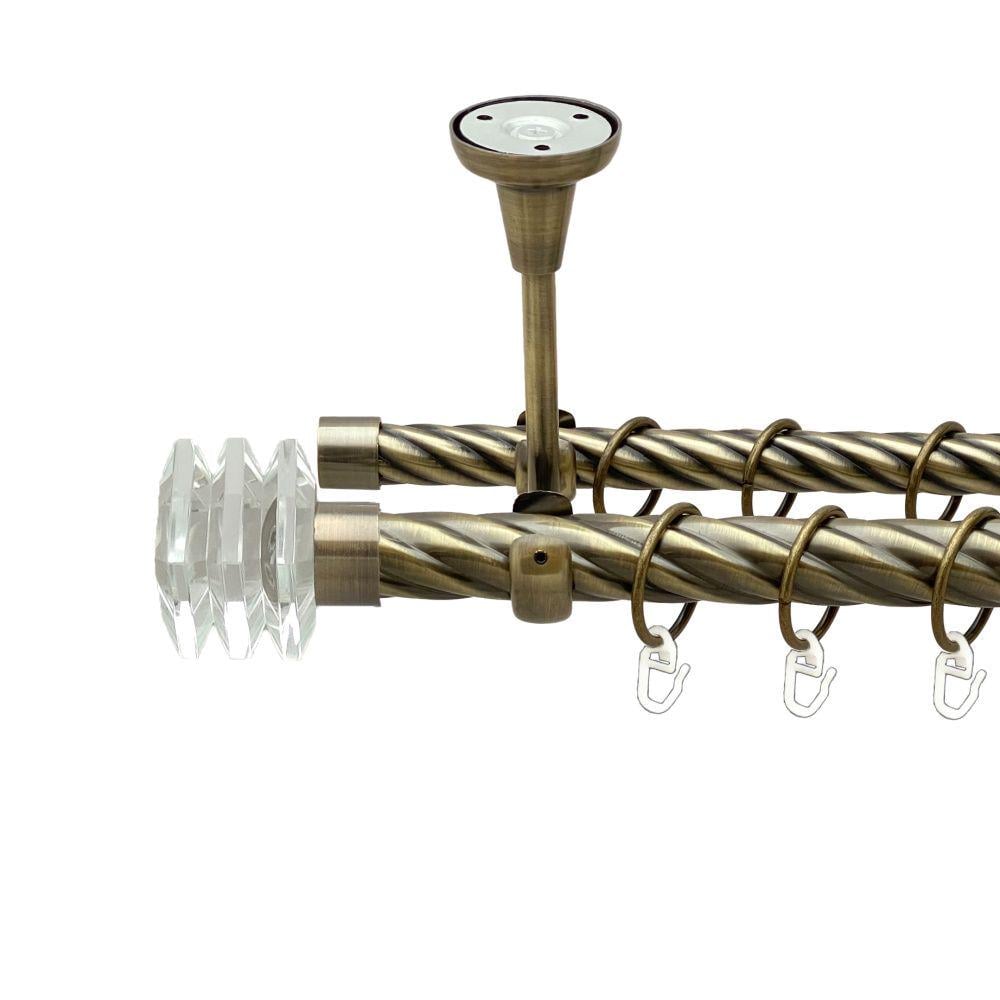 Карниз Orvit Міліора металевий дворядний відкритий до стелі скручена труба кільце металеве 25/19 мм 240 см Антик (00-00019116)